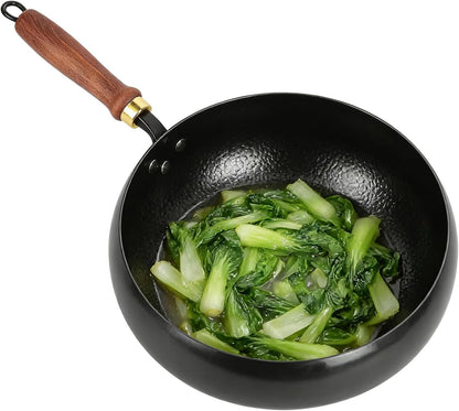 Cast Iron Wok Hand-Hammered Uncoated Thick Walled Fast Heating Stir-Fry Pan Wooden Handle for Gas Stove Induction Cooker 24 Cm1