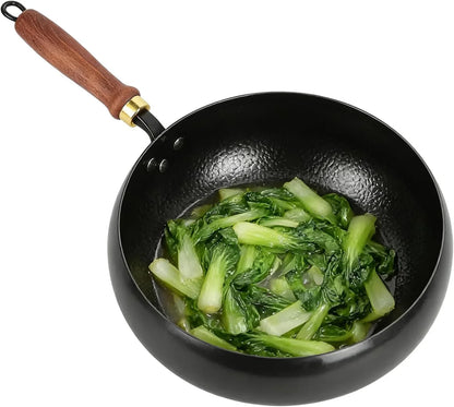 Hand-Forged Hammered Wok, Metal Iron Big Belly Wok Pan, Nonstick Woks & Stir-Fry Pans with Lid, Versatile Wok Geometry, Ergonomic Handle, Bottom Diameter 7.09In, for Gas Stoves (11.02In)1