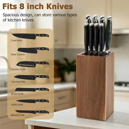 Universal Knife Block without Knives, Acacia Wood Knife Holder Organizer with Removable Insert, Large Knife Storage Block for Kitchen Countertop, Fits Chef Santoku Bread Steak Knives4