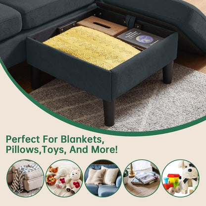 80" Convertible Sectional Couch with Ottoman, 3 Seater L Shaped Couch Sofa with Storage Chaise, Removable Armrest Cushions, Linen Modern Small Couches for Living Room, Apartment, Dark Grey4