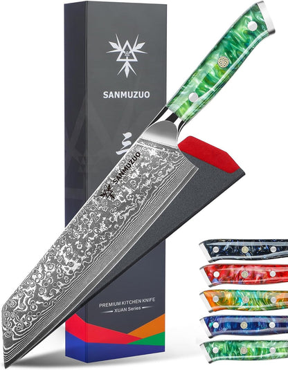 8.5 Inch Kiritsuke Kitchen Chef Knife - 67 Layers Damascus Steel & Resin Handle - Xuan Series(Jade Green)1
