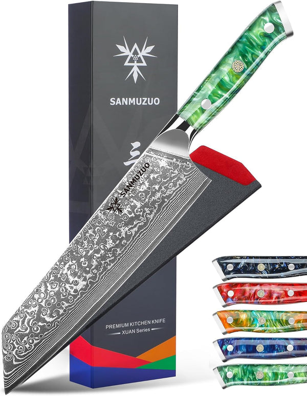 8.5 Inch Kiritsuke Kitchen Chef Knife - 67 Layers Damascus Steel & Resin Handle - Xuan Series(Jade Green)1