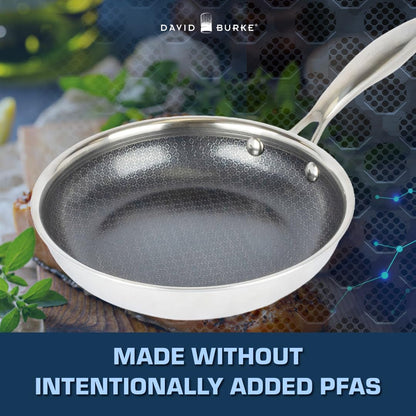 Geoclad Ceramic Hybrid Non-Stick 8" Fry Pan – Stainless Steel Sear Surface, Geometric Pattern, Tri-Ply Clad Body, Pfoa-Free, Dk Gray/Ss5