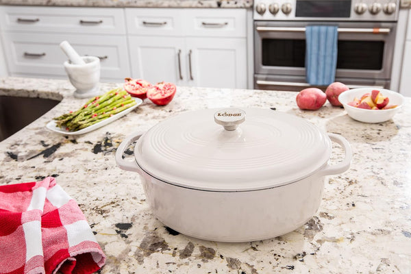 Enameled Cast Iron Oval Dutch Oven with Lid, 7 Quart, Oyster White | Family Size Cooking Pot with Dual Handles for Sourdough Bread Baking & Everyday Cooking, Enameled Cast Iron5