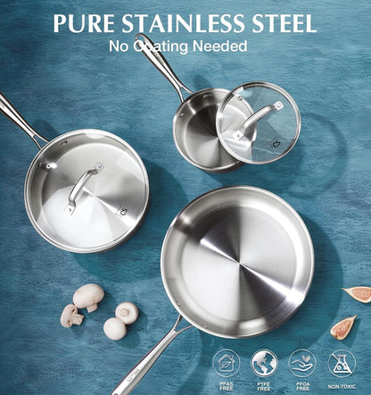 Stainless Steel Cookware Set 21 Piece with 5-Layer Base, Professional 18/10 Stianless Steel Pots and Pans Set, Oven&Dishwasher Safe, Non Toxic, Induction Kitchen Cooking Sets, 21PCS8