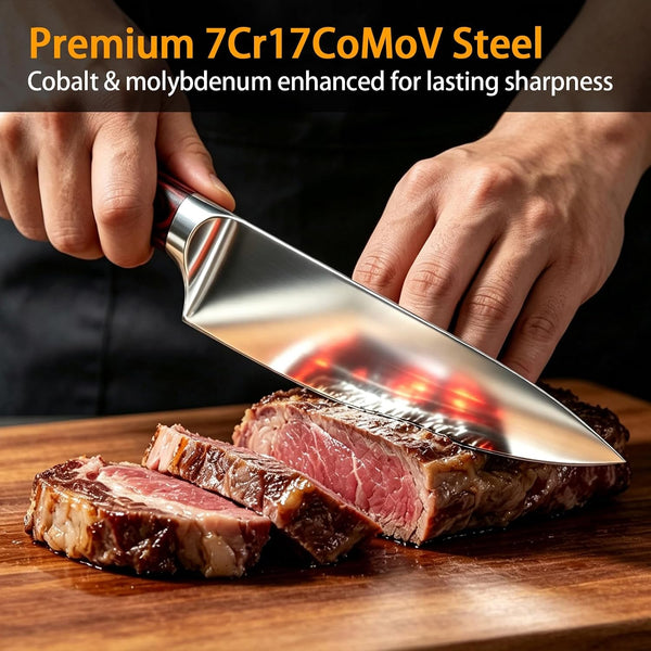 8 Inch Chef Knife, HRC 58-60, Razor-Sharp & Long-Lasting4