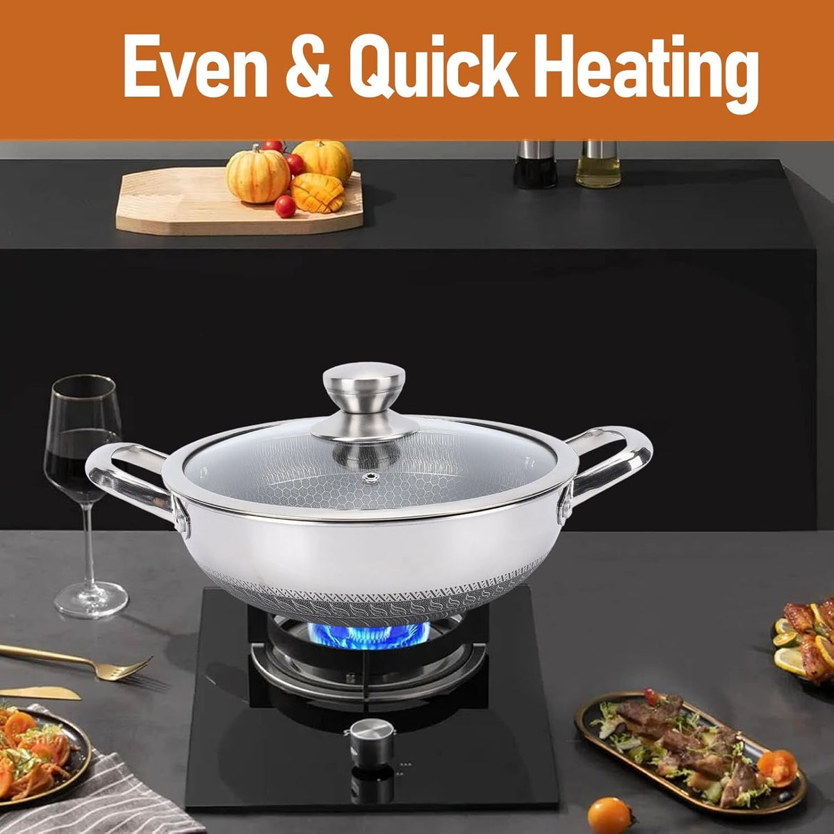 stainless-steel-wok-pan-nonstick-frying-pan-honeycomb-stir-fry-skillet-with-lid-compatible-with-induction-cooker-gas-range-dishwasher-safe-26cm
