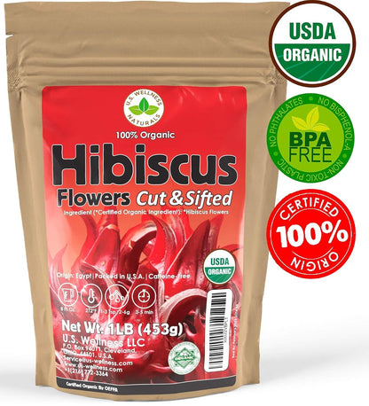 Hibiscus Tea 1LB (16Oz) 100% CERTIFIED Organic Hibiscus Flowers Herbal Tea (CUT&SIFTED), Caffeine Free Tea (200+ Cups) 1 Lb. Bulk Resealable Bpa-Free Bag6