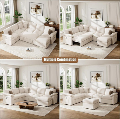 109" Modular Sectional Sofa with Pull Out Bed, L Sleeper Sofa, Beige7