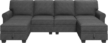 Sectional Sofa with Storage Seat U Shaped Couch with Reversible Chaise Convertible Sectional Couches for Living Room,Dark Grey8