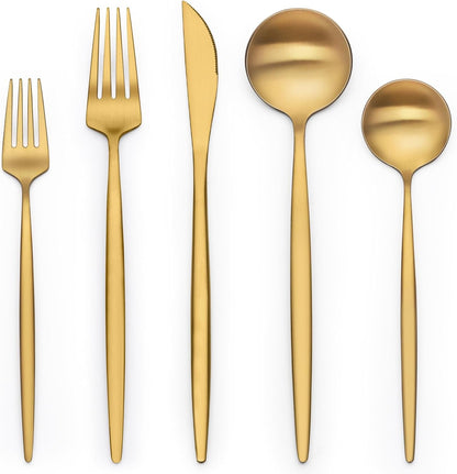40 Piece Gold Silverware Set for 8,  Stainless Steel Flatware Set, Gold Cutlery Set Utensils Set, Tableware Include Forks Knives Spoons for Home Kitchen Restaurant Wedding, Satin Finish1