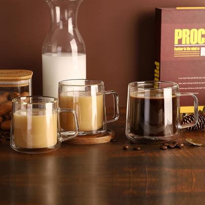 10Oz Glass Coffee Mugs,Double Wall Insulated Glass Mugs with Handle,Clear Espresso Mug for Latte,Cappuccino,Tea Bag,Set of 28