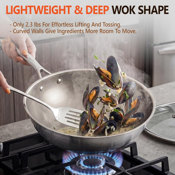 Titanium Wok Pan with Lid – 12" Non-Toxic Pfas-Free Woks & Stir-Fry Pans, Tri-Ply Titanium & Stainless Steel, Induction & Dishwasher Safe5
