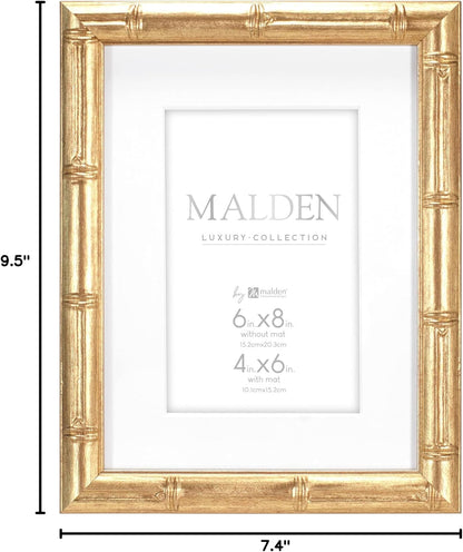 International Designs 6X8 Matted Gold Bamboo Picture Frame for 4X6 Photo, Antique Gold6