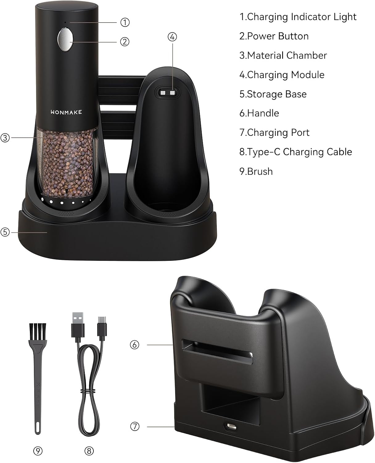 electric-salt-and-pepper-grinder-set-charging-base-automatic-rechargeable