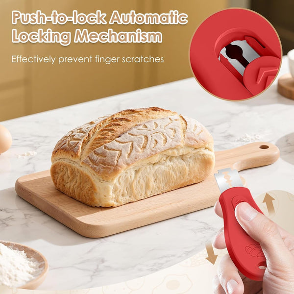 Bread Lame Sourdough Scoring Tool, Extractable & Magnetic Bread Scoring Tool, Scoring Knife for Bread Baking, Bread Razor for Homemade Bread, Sourdough Scorer Tool, Includes 5 Razor Blades-Red5