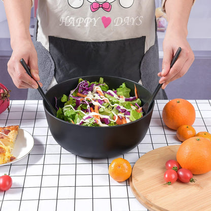 Bamboo Fiber Salad Bowl with Servers Set Large 9.8 Inches Nature Bamboo Mixing Bowl with Servers with Lid Spoon and Fork for Fruits,Salads and Vegetables6