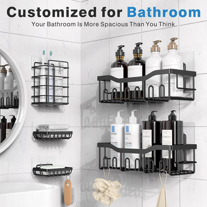 Adhesive Shower Caddy, 5 Pack Rustproof Stainless Steel Bath Organizers with Large Capacity, No Drilling Shelves for Bathroom Storage & Home Decor2