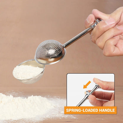 Flour Duster, 304 Stainless Steel Flour Sifter for Baking | Spring-Press Handle, Dishwasher Safe, for Flour, Powdered Sugar, Fine Spices, Pick up and Dust Flour Sifter, Gift Package2