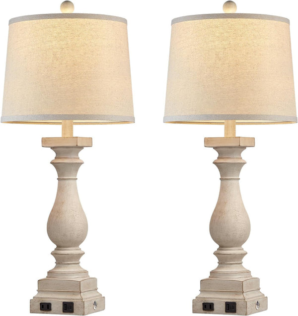 28" Tall Farmhouse Table Lamps Set of 2 with USB C+A Ports and AC Outlet, 3 Way Touch Control Rustic Bedside Lamp for Bedroom, Beige Vintage Nightstand Lamp for Living Room Office7