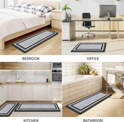 Kitchen Mats Set of 2,Cushioned Anti-Fatigue Non-Skid Rug Sets | Ergonomic Comfort PVC Kitchen Mats for Floor,Standing Mat for Kitchen,Floor,Office,Sink,Laundry, Black Frame7
