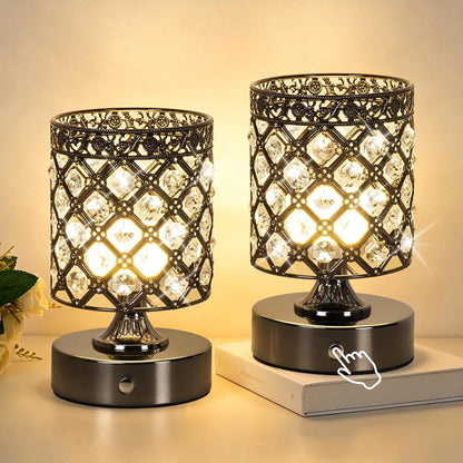 Black Small Crystal Rechargeable Cordless Table Lamps Set of 21