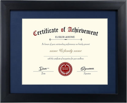 Certificate Frames 8.5 X 11 Black, Fits Diploma 8.5 X 11 with Blue Mat or 11X14 without Mat, Shatter Resistant Glass, Document Degree Picture Award Frame for Tabletop or Wall Display1