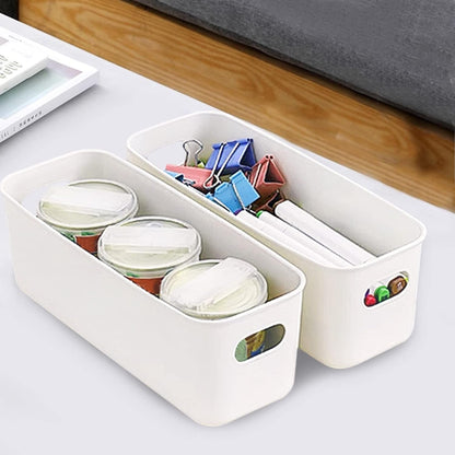 3 Pack White Storage Bin, 10" Long Bathroom Organizing Bins, Plastic Organizer Bins with Handles for Vanity, Pantry, Shelves7