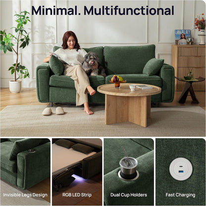 Pull Out Sofa Bed, No Cushion Removal, Queen Sleeper Sofa with USB Fast Charging, Memory Form Mattress, 2-In-1 Convertible Comfy Loveseat Couch Bed for RV, Apartment, and Small Spaces (Green)5