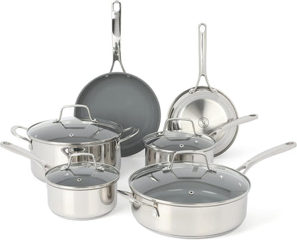 Delaroux 10 Piece Stainless Steel Pots and Pans Kitchen Cookware Set W/Pfas Free Premium Nonstick Ceramic Interior1