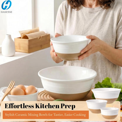 Ceramic Serving Bowls, Large Salad Pasta Mixing Bowls Set, 2.1/1.0/0.5 Qt for Entertaining, White Nesting Batter Bowls for Prepping Baking, Dishwasher Microwave Safe, Set of 32