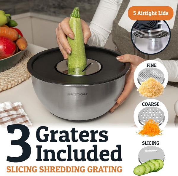 28Pc Stainless Steel Mixing Bowls with Lids Set, 1.5-5 Qt, Black2