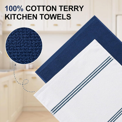 Dual Design Kitchen Towels and Dishcloths Set, 8 Pack, Navy Blue2