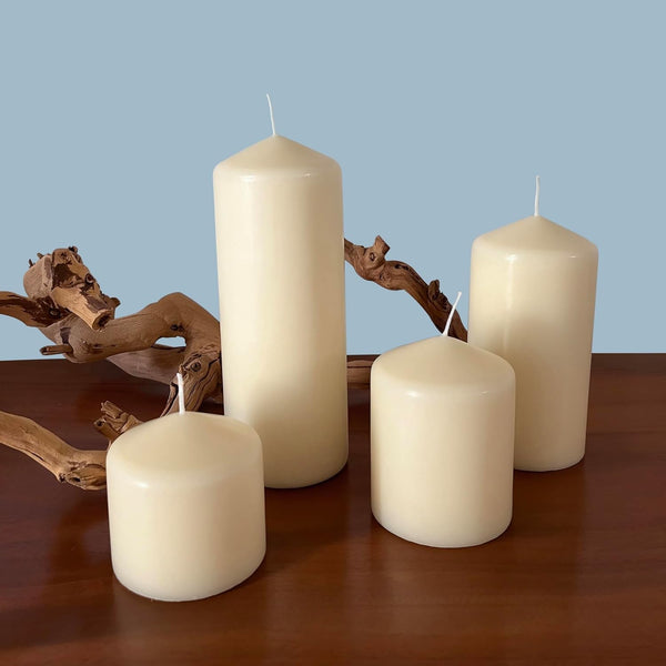 Unscented Pillar Candles – 65 Hour Burn Time, Long-Lasting Wax Candles for Weddings, Holidays, Home Décor & Special Events, Pack of 6, Ivory, 3" X 6"5