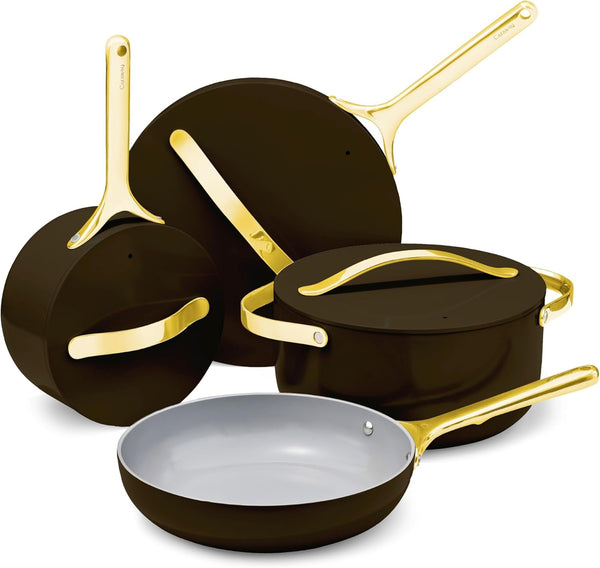 Caraway 12-Piece Non-Stick Ceramic Cookware Set | Pots, Pans, Lids and Kitchen Storage, PFAS and PFOA Free, Oven Safe Pan Set and Compatible with All Stovetops, Black1
