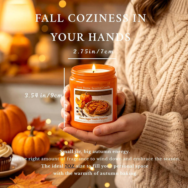 Warm Vanilla Pumpkin Scented Fall Candle, 7OZ Natural Coconut Soy Wax Fall Candles with Mild Bakery Notes, Nostalgic Autumn Pumpkin Candle Room Decor & Thanksgiving Holiday Gifts for Women3