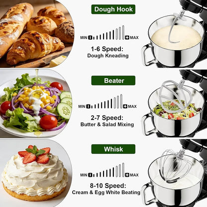 Electric Stand Mixer,7.45 QT,10 Speeds with Dough Hook,Whisk, Flat Beater Attachments, Splash Guard, Easy-Carry Top Handle,3-In-1 Kitchen Mixer for Baking Cakes Cookie Bread Salad (Black)3