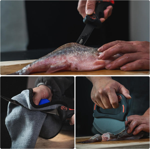 Ulu & Fillet Knife Set – 5”, 7”, 9” German High Carbon Steel Blades with Sheaths, Non-Slip Handles, Honing Rod & Carry Bag, Mezzaluna Knife for Kitchen, BBQ, Camping & Fishing, Gift for Father'S Day7