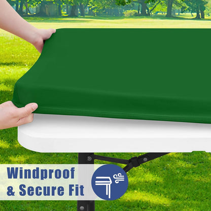 2 Pack Rectangle Spandex Fitted Table Cloth, 6FT Elastic Tablecloth | Washable Picnic Table Cover, Stretch Waterproof Table Cloths for Party, Patio, Dining, Kitchen, 30" X 72", Emerald Green3