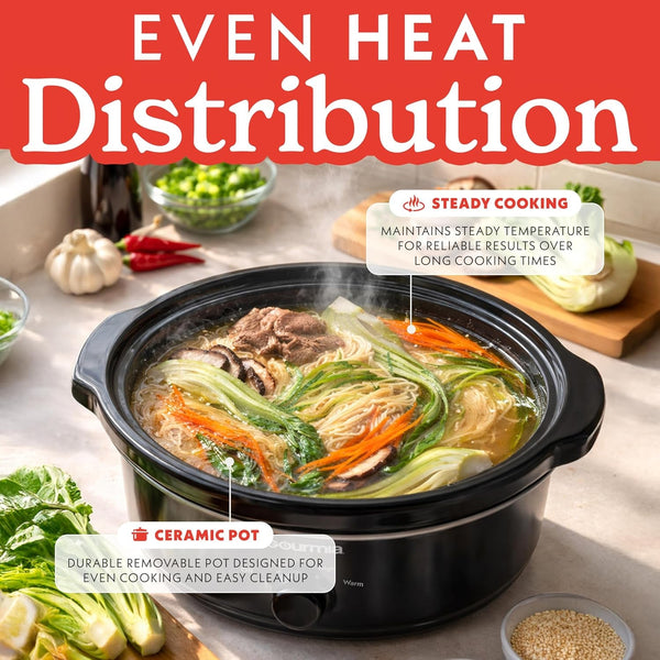 Slow Cooker - 6 Quart Removable Ceramic Pot, Manual Controls with 3 Temperature Settings, Dishwasher Safe Crock and Glass Lid, Black7