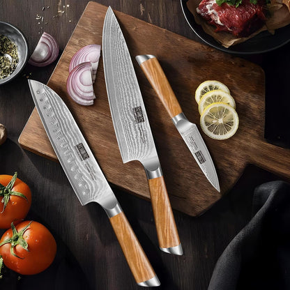 Damascus Kitchen Knife Set 3PCS, Sharp Chef/Santoku/Fruit Knives5