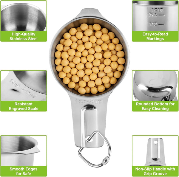 Stainless Steel Measuring Cups Set of 7, Stackable Measure Cups Kitchen Gadgets for Cooking Baking Supplies Tools, Nesting Metal Cup Spoons Easy to Read Markings for Dry & Liquid Measurements Baker3