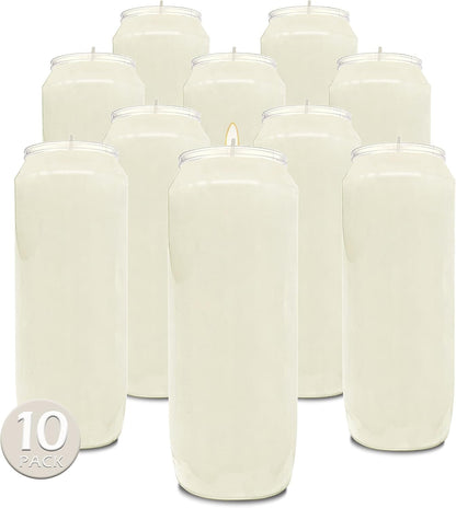 9 Day Prayer Candles 7 Inch Tall Pillar Candles for Religious, Memorial, Party Decor, Vigil and Emergency Use - Vegetable Oil Wax in Plastic Jar Container, White (Pack of 10)1