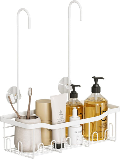 Shower Caddy Hanging, Organizer Hanging for Bathroom, Shower Basket with Hooks, Shower Storage, Shelf, Rack No Drilling for Faucet or Cross Bar (White)1