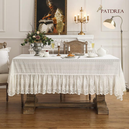 Vintage French Lace Cotton Table Cloth,Rectangular 63"X94"-Neumann6