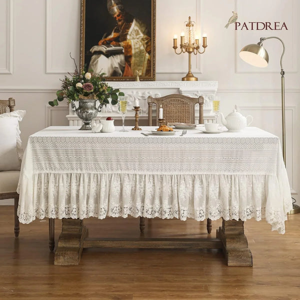 Vintage French Lace Cotton Table Cloth,Rectangular 63"X94"-Neumann6