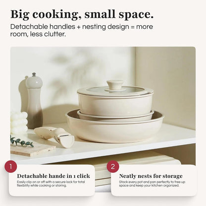 ® Pots and Pans Cookware Set [11 PIECES] - Non Toxic Ceramic Coated Cooking Ware - Induction, Gas & Oven Kitchenware - Non Stick Pot & Pan with Removable Handles & Stackable (Blush Pink)2