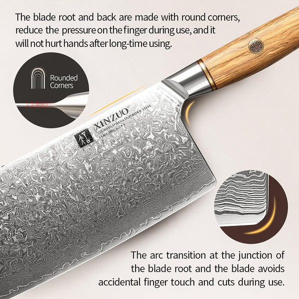 Cleaver Knife 7.5 Inch, 73 Layer Damascus Steel Powder Steel Core Chinese Chef'S Knife, Multifunction Vegetable Meat Slicing Knife with Olive Wood Handle -Lan Series4