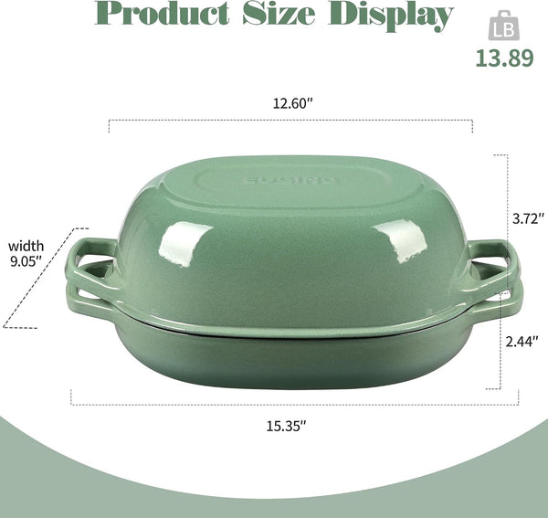 Enameled Cast Iron Oval Dutch Oven Pot with Lid, Dutch Oven for Sourdough Bread Baking, Bread Oven, Bread Dutch Oven, Oval Bread Pan, 7Qt, Sage Green2