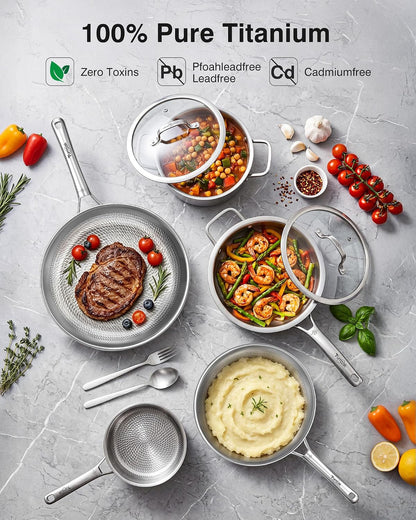Titanium Cookware Set, 8-Piece Pots and Pans Set, Non-Stick with Lid, Pfas/Pfoa/Ptfe-Free, Dishwasher & Oven Safe, Compatible with Gas & Induction Cooktops8